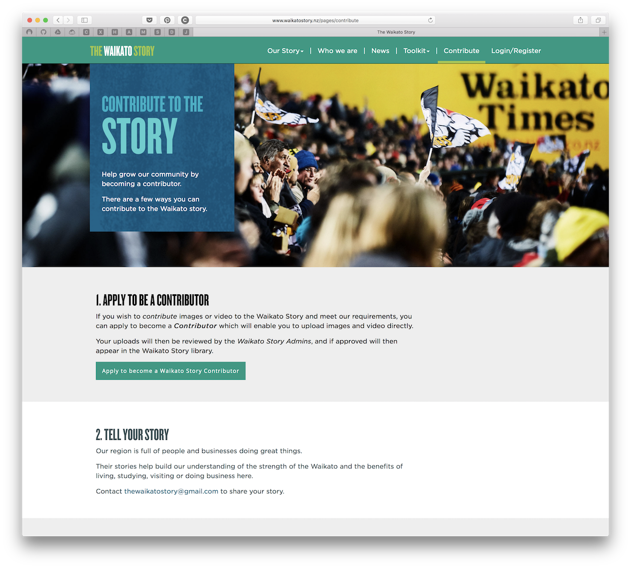 Waikato Story Contribute Page screenshot Waikato Story Contribute Page screenshot