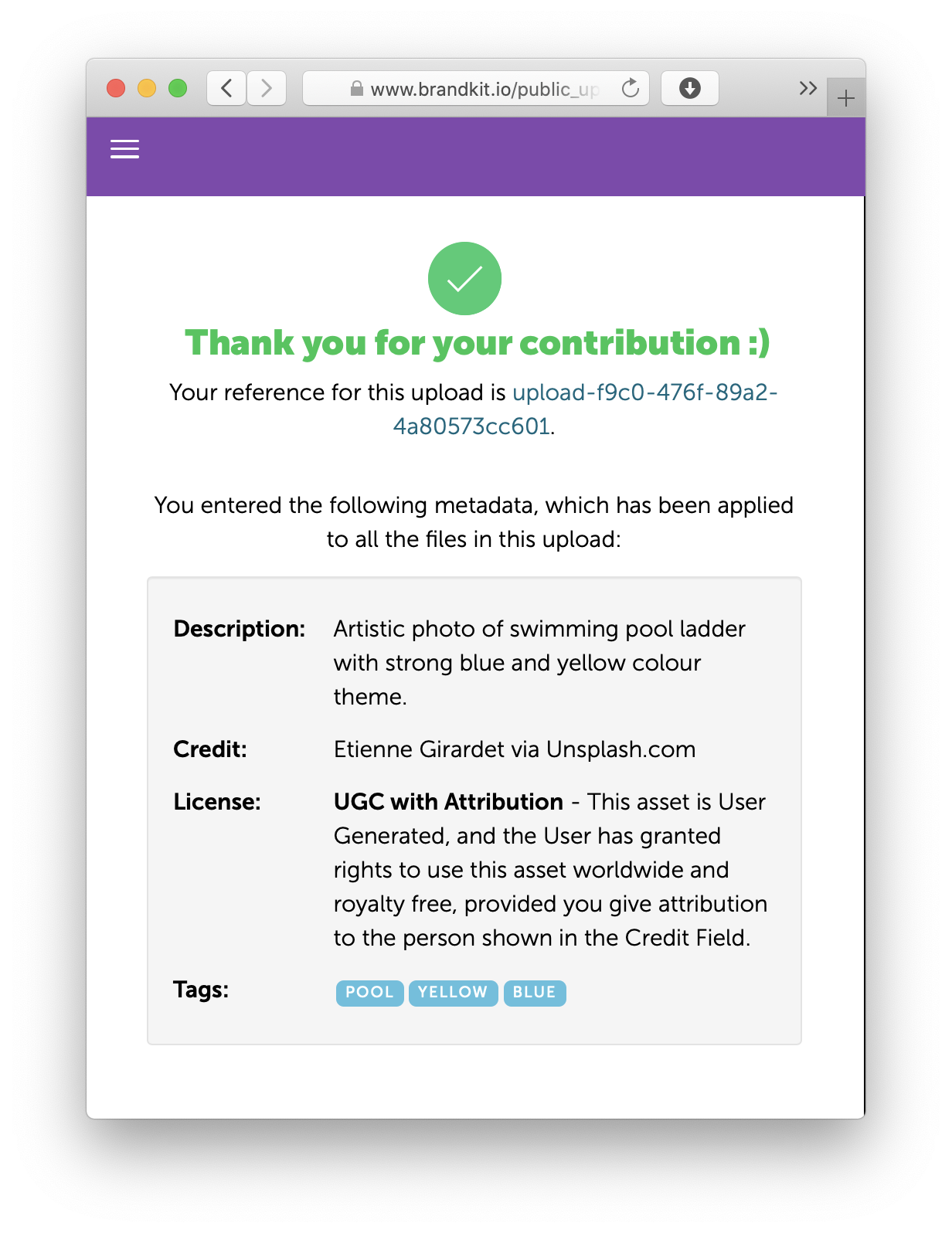 Screenshot Upload thank you page