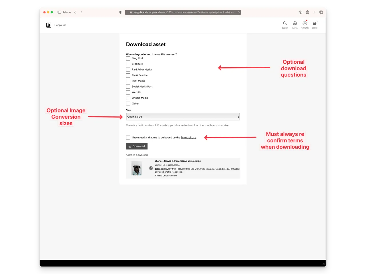 BK2 Download with Intended Use form Screenshot for brand safety