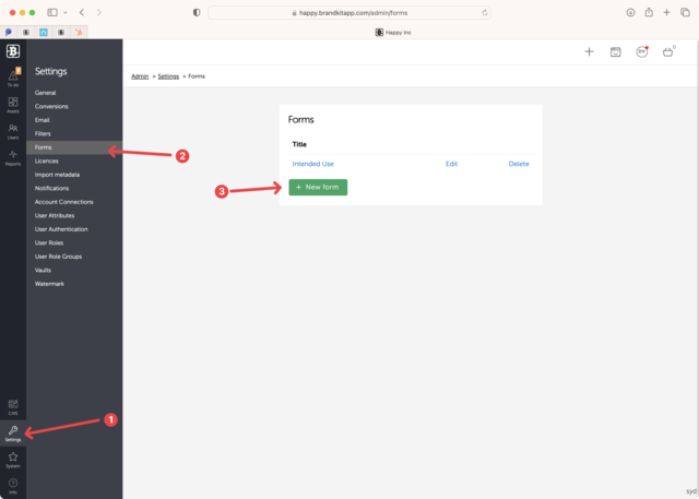 Screenshot bk-2 accessing the forms editor in admin