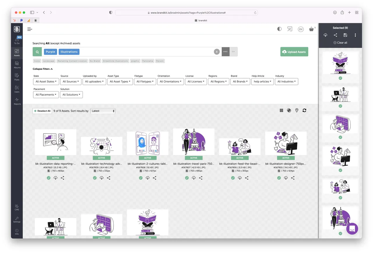 Screenshot of illustration Assets in the Admin console