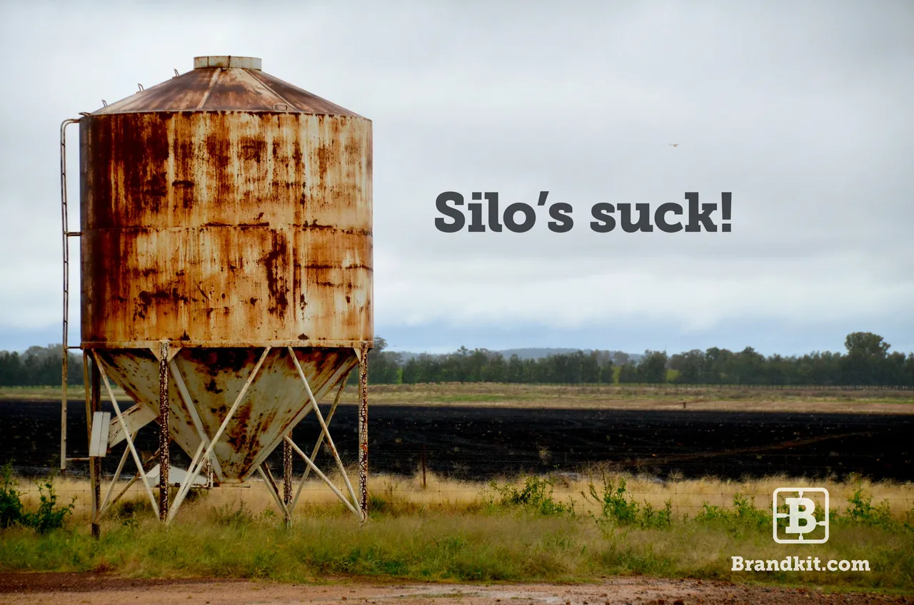 Silo's suck Poster showing an isolated silo in a field.