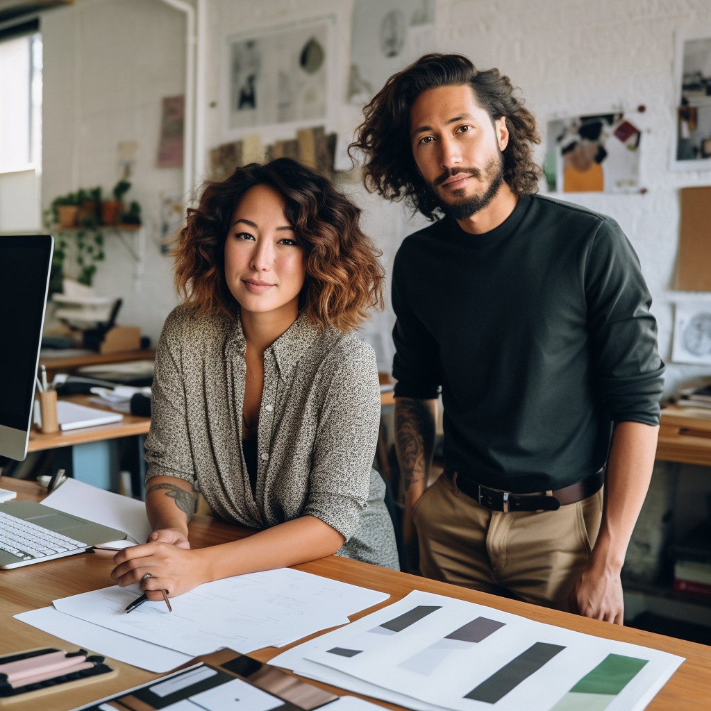 Two stylish and attractive graphic designers by Midjourney AI