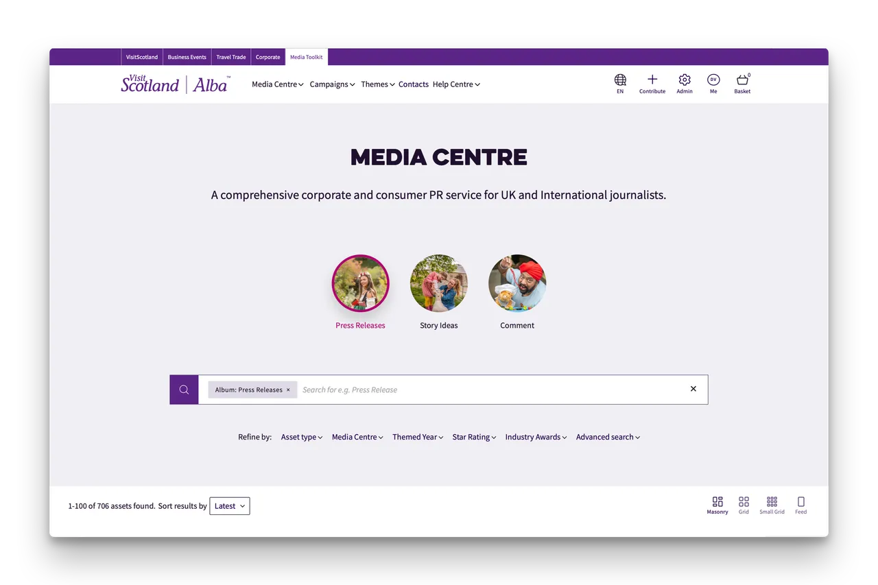 creen shot of Visit Scotland Media Centre