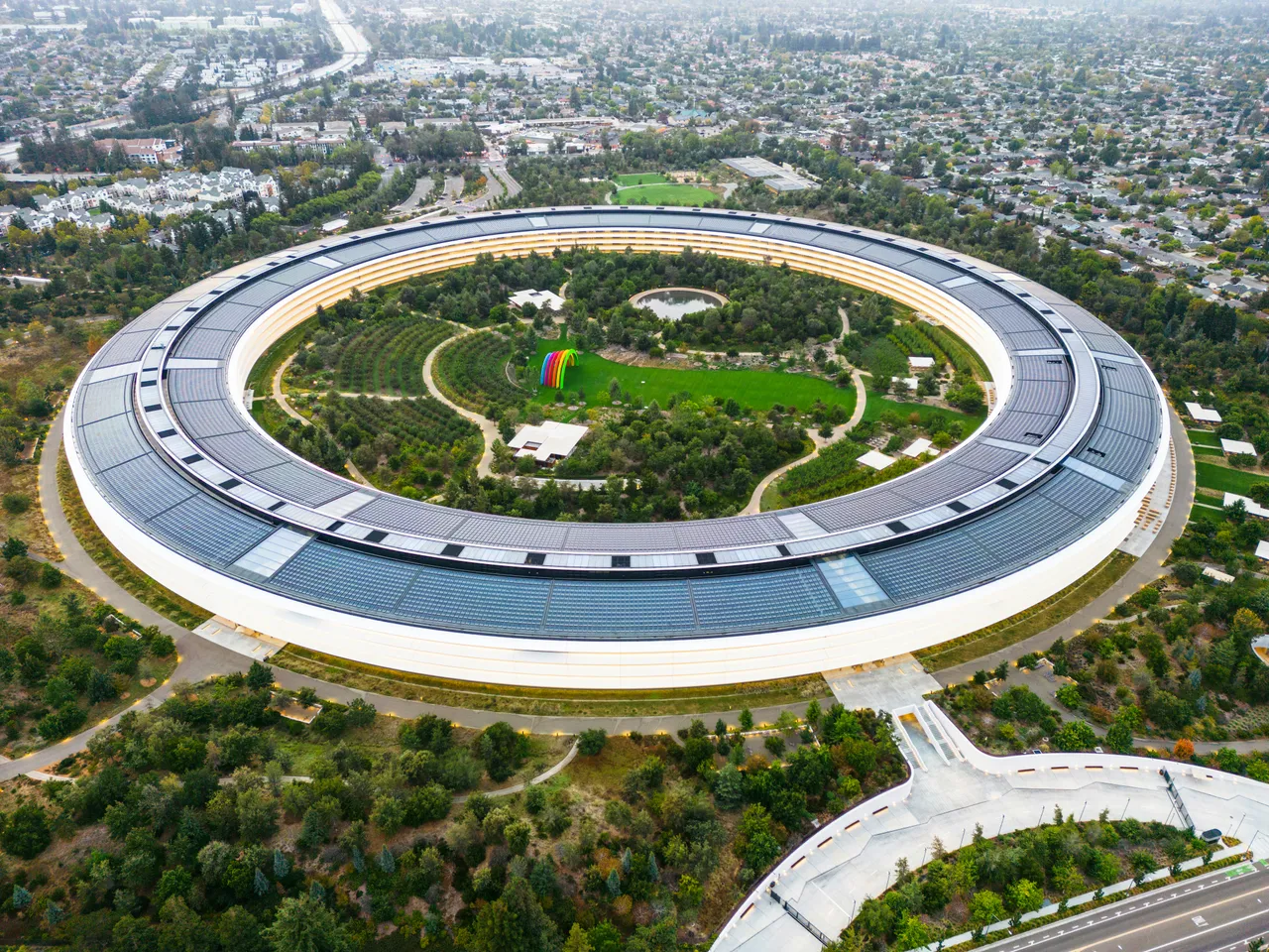 Aerial photo of Apple Park in Silicon Valley by Zetong Li