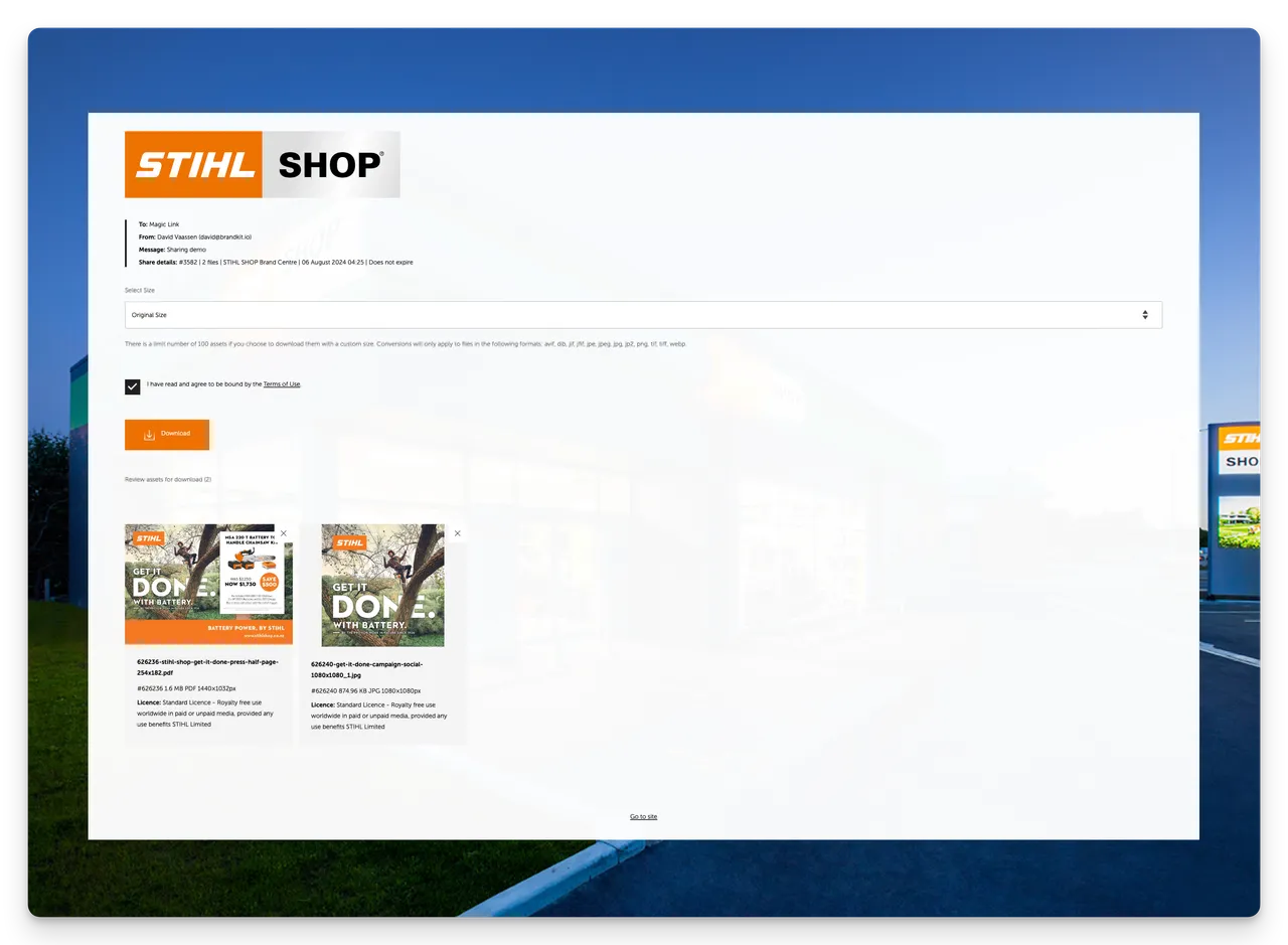 Screenshot of the Brandkit Transfers landing page for account Brandkit HQ