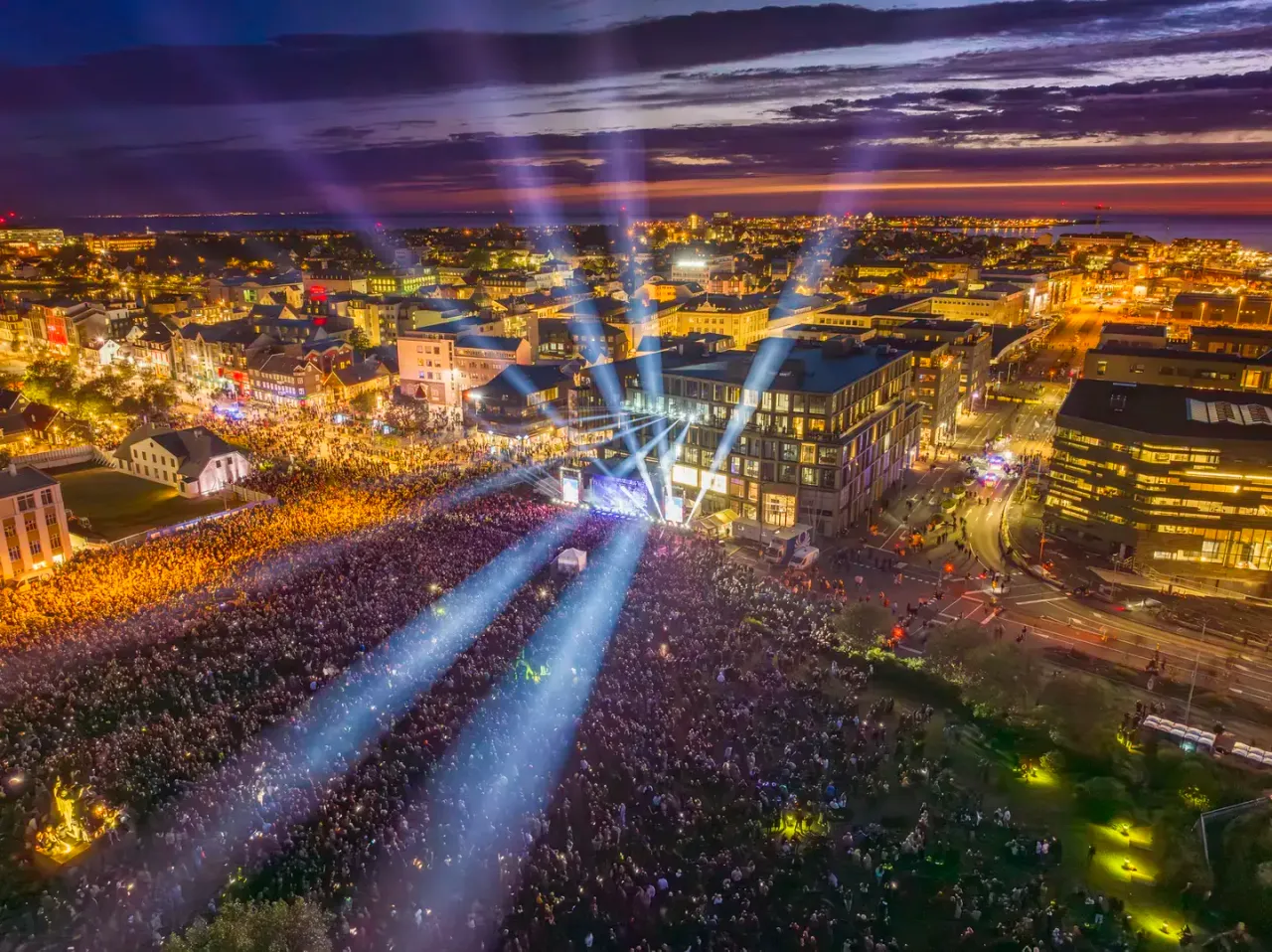 Photo of an outdoor event at night in Reykjavik, Iceland