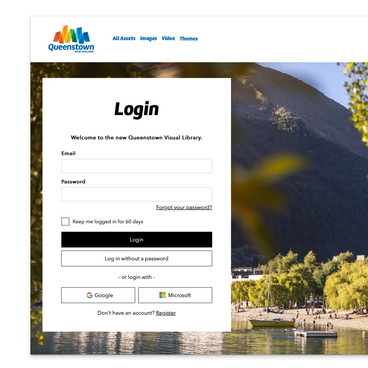 Screenshot of login screen for QueenstownNZ's Brandkit